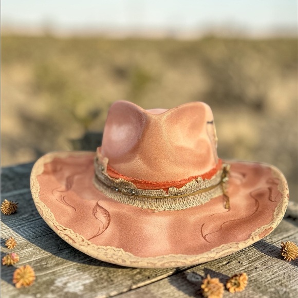 Dusty pink custom western cowgirl hat. Lace. Boho main image 5
